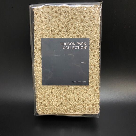 X3 Hudson Park Luxury Foglia Euro Pillow Sham Gold Beaded 26" x 26" $600 Retail - Picture 1 of 5